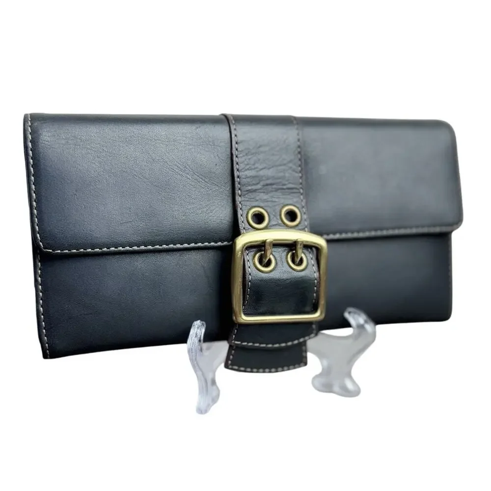 Franklin Covey Black Leather Buckle Clutch Wallet